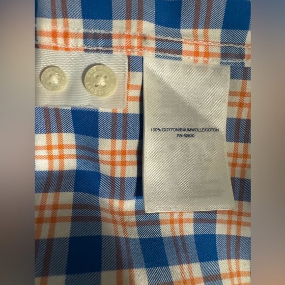 Land’s End Traditional Fit No Iron Twill Shirt Blue Orange Plaid Size Large - Picture 8 of 9